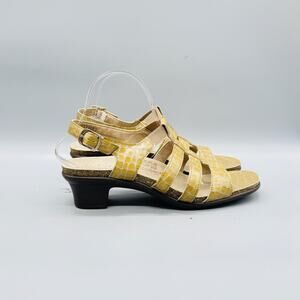 SAS Sandals Womens 10 Yellow Leather Croc Slingback Strappy Tripad Comfort Shoes